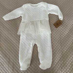 Chick pea 9-12 m white onesie quilted with tutu